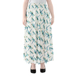 Watercolor Dragonfly Pattern Print Chiffon Maxi Skirt
