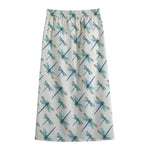Watercolor Dragonfly Pattern Print Cotton Front Slit Maxi Skirt