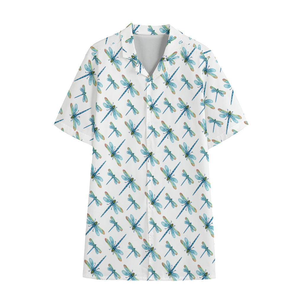 Watercolor Dragonfly Pattern Print Cotton Hawaiian Shirt