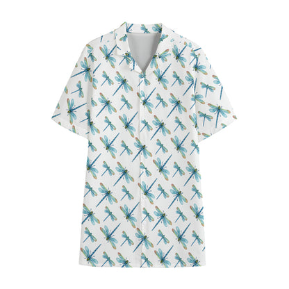 Watercolor Dragonfly Pattern Print Cotton Hawaiian Shirt
