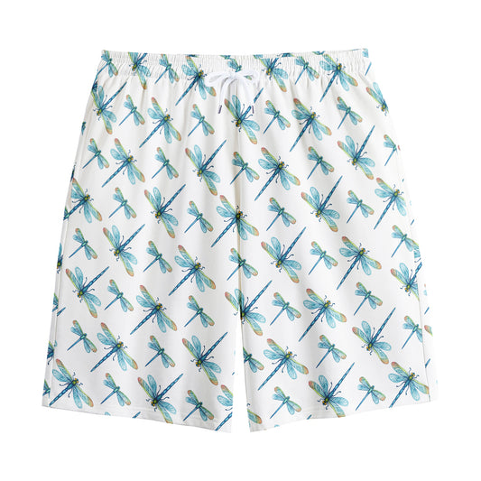 Watercolor Dragonfly Pattern Print Cotton Shorts