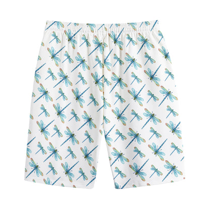 Watercolor Dragonfly Pattern Print Cotton Shorts