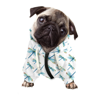 Watercolor Dragonfly Pattern Print Dog Zip Up Hoodie