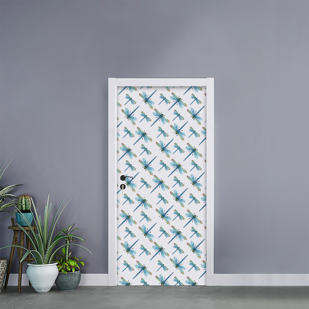 Watercolor Dragonfly Pattern Print Door Sticker