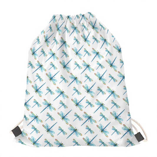 Watercolor Dragonfly Pattern Print Drawstring Bag
