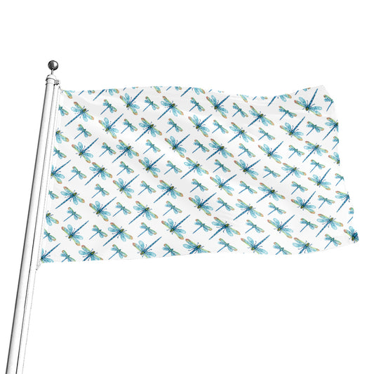 Watercolor Dragonfly Pattern Print Flag