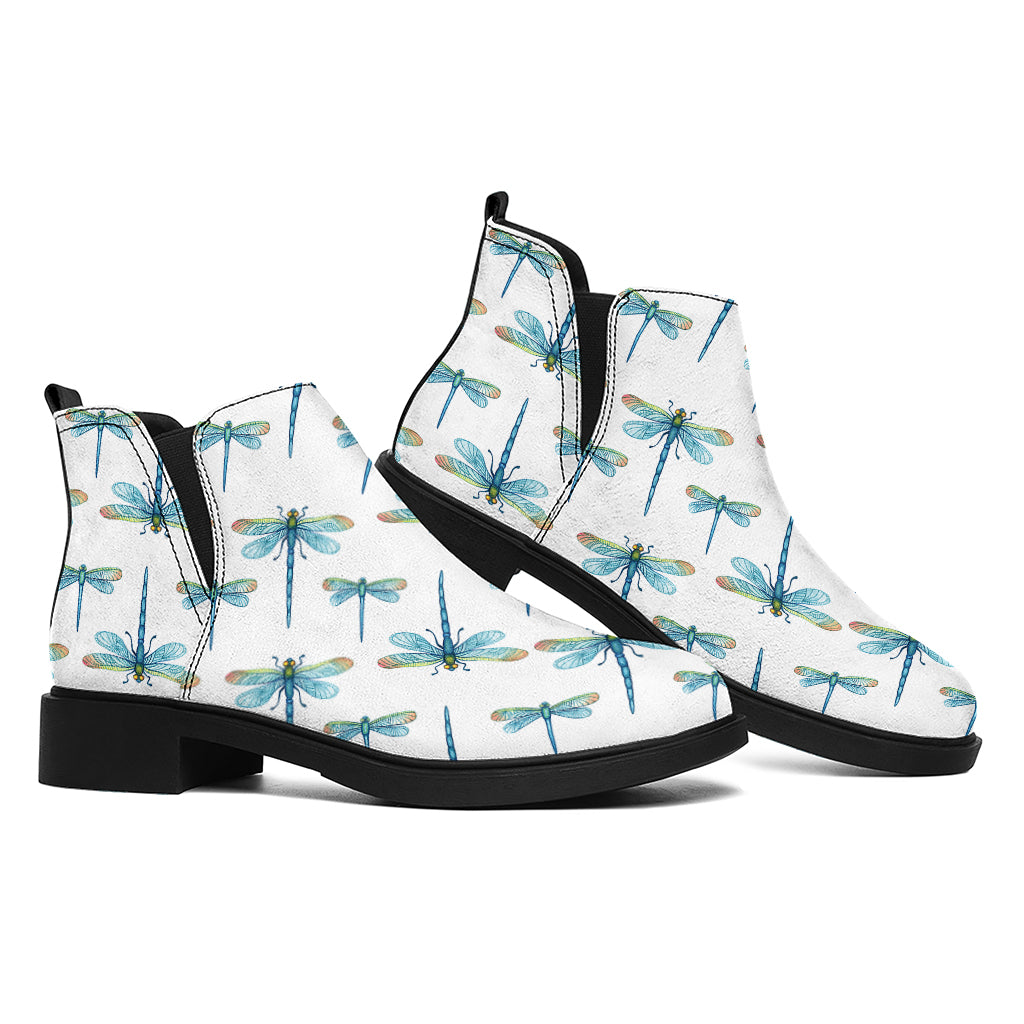 Watercolor Dragonfly Pattern Print Flat Ankle Boots