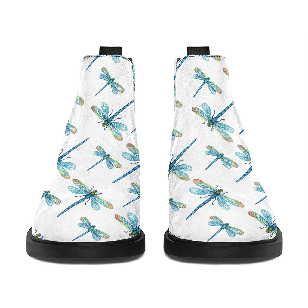 Watercolor Dragonfly Pattern Print Flat Ankle Boots