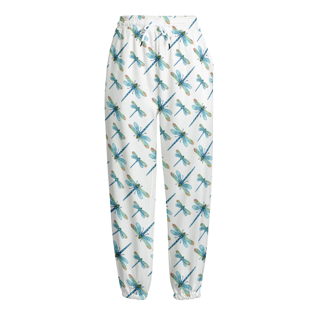 Watercolor Dragonfly Pattern Print Fleece Lined Knit Pants
