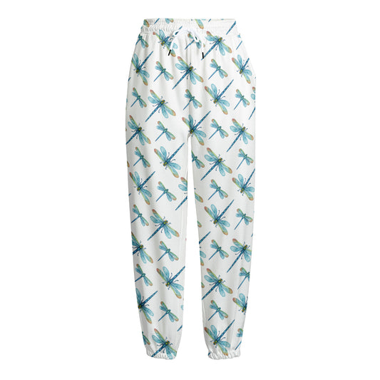Watercolor Dragonfly Pattern Print Fleece Lined Knit Pants
