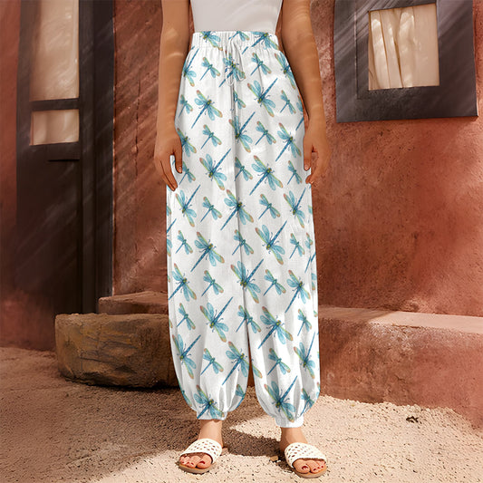 Watercolor Dragonfly Pattern Print Harem Pants