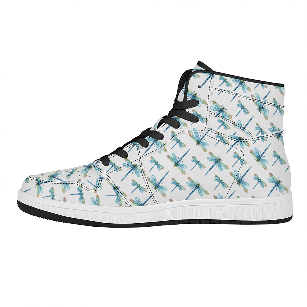 Watercolor Dragonfly Pattern Print High Top Leather Sneakers