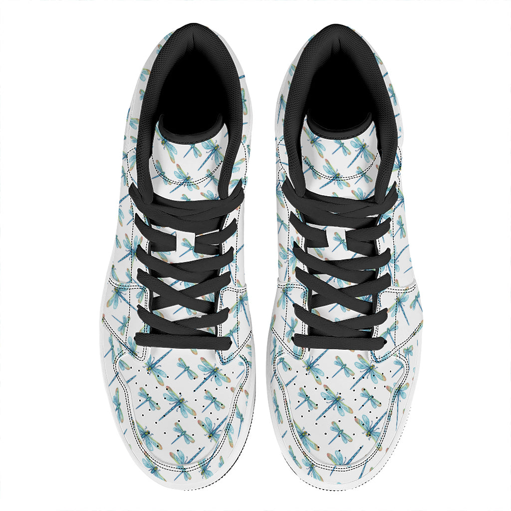 Watercolor Dragonfly Pattern Print High Top Leather Sneakers