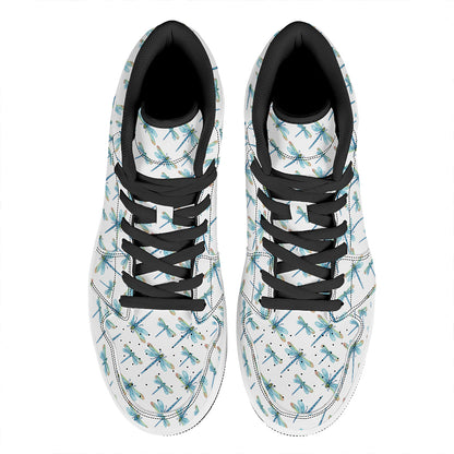 Watercolor Dragonfly Pattern Print High Top Leather Sneakers
