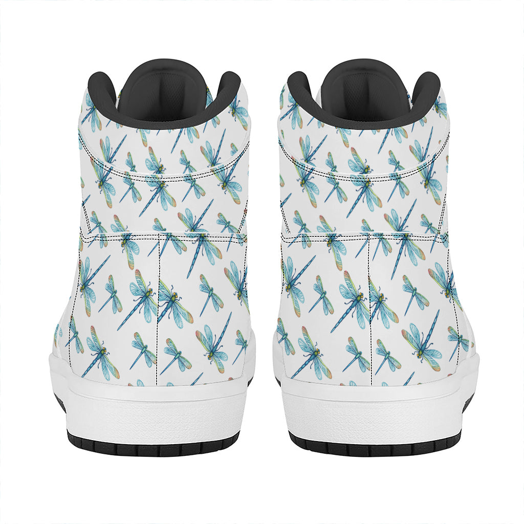 Watercolor Dragonfly Pattern Print High Top Leather Sneakers
