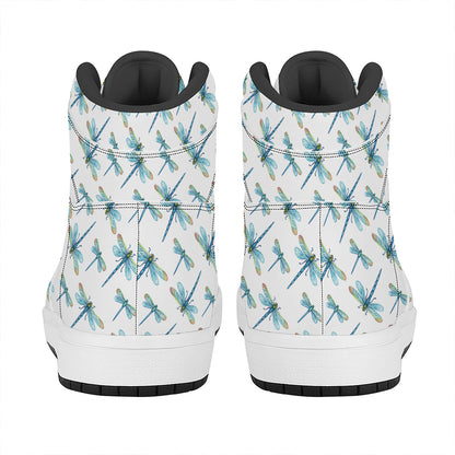 Watercolor Dragonfly Pattern Print High Top Leather Sneakers