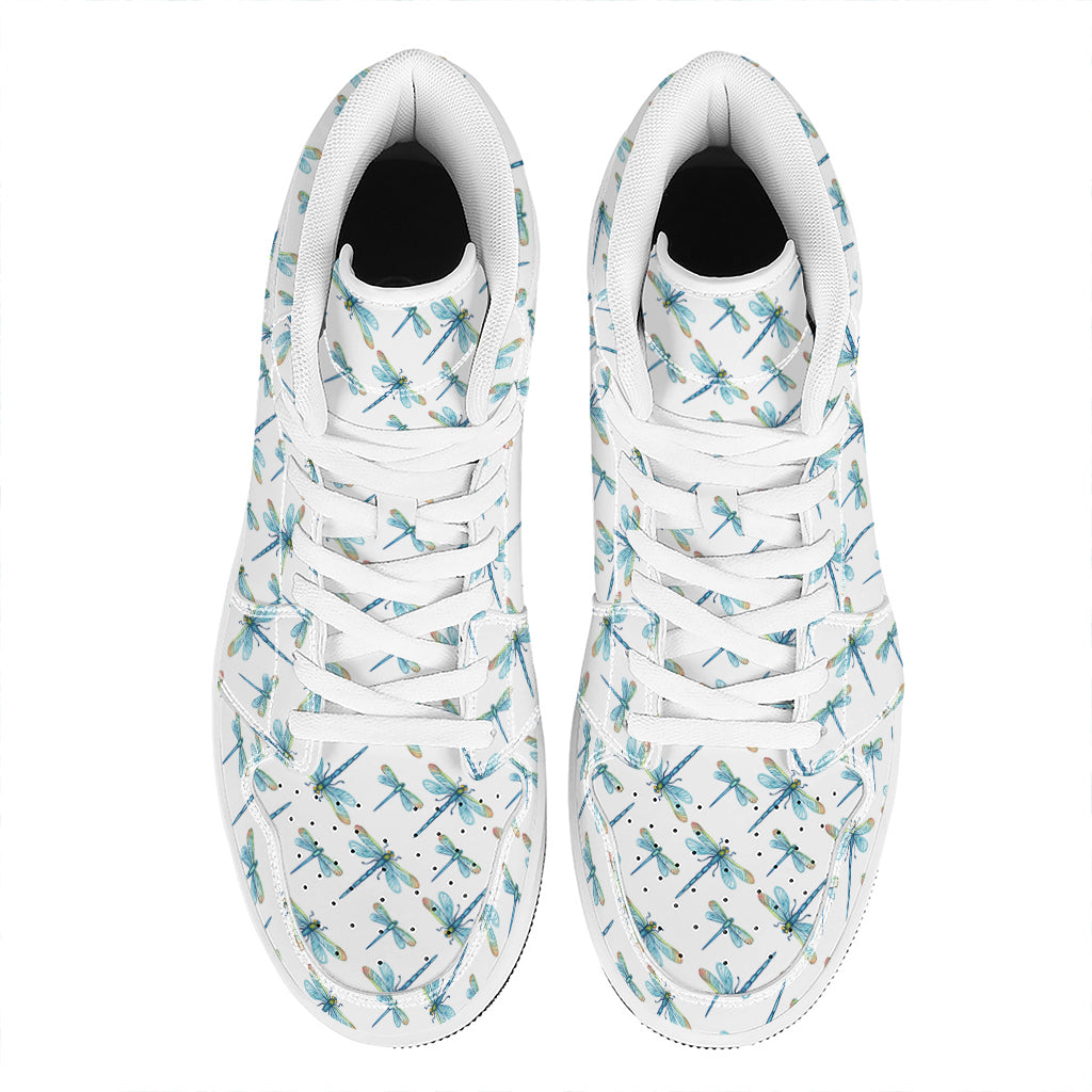 Watercolor Dragonfly Pattern Print High Top Leather Sneakers