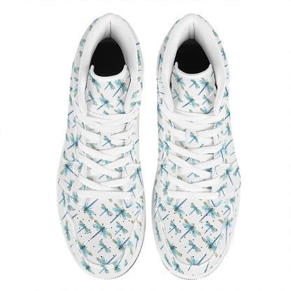 Watercolor Dragonfly Pattern Print High Top Leather Sneakers