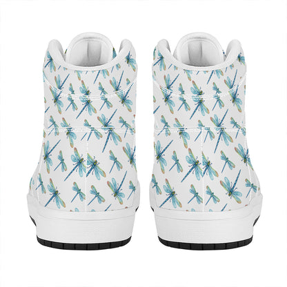 Watercolor Dragonfly Pattern Print High Top Leather Sneakers