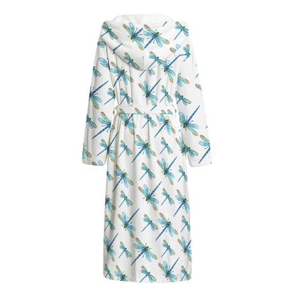 Watercolor Dragonfly Pattern Print Hooded Bathrobe