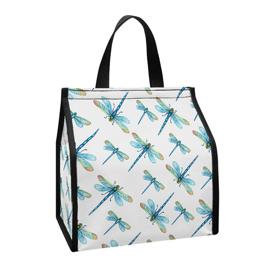 Watercolor Dragonfly Pattern Print Insulated Lunch Tote