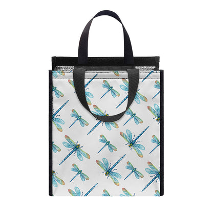 Watercolor Dragonfly Pattern Print Insulated Lunch Tote