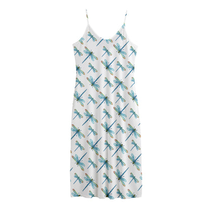 Watercolor Dragonfly Pattern Print Jersey Midi Cami Dress