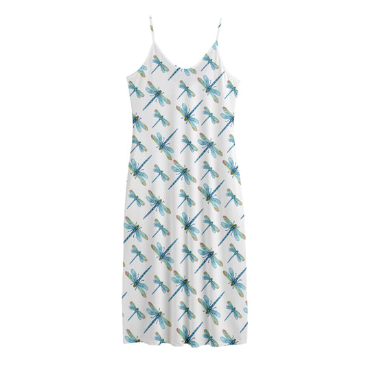 Watercolor Dragonfly Pattern Print Jersey Midi Cami Dress