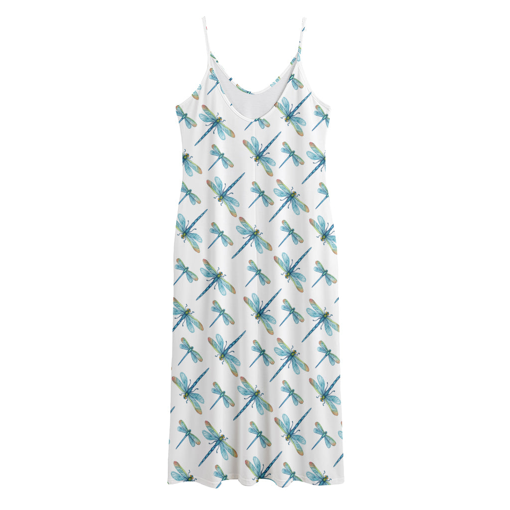 Watercolor Dragonfly Pattern Print Jersey Midi Cami Dress
