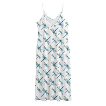 Watercolor Dragonfly Pattern Print Jersey Midi Cami Dress