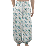 Watercolor Dragonfly Pattern Print Lantern Pants