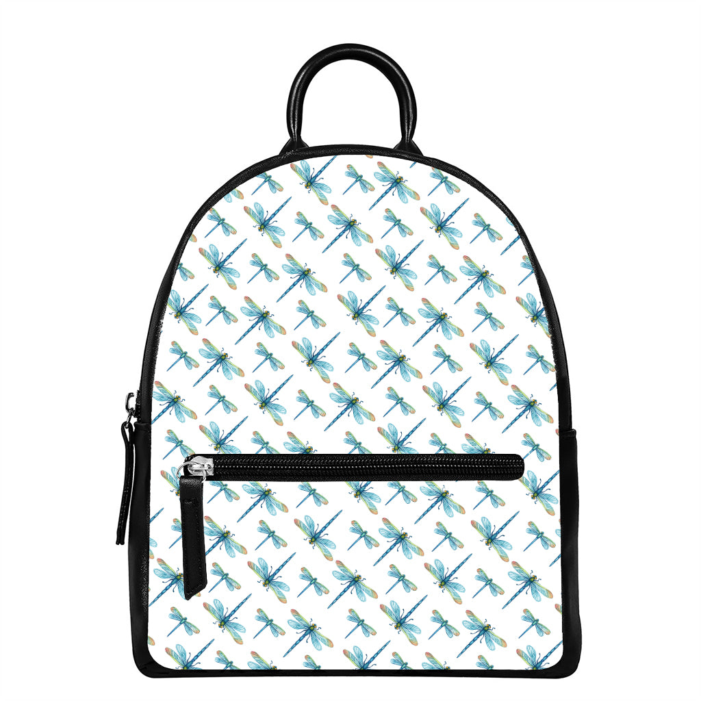 Watercolor Dragonfly Pattern Print Leather Backpack