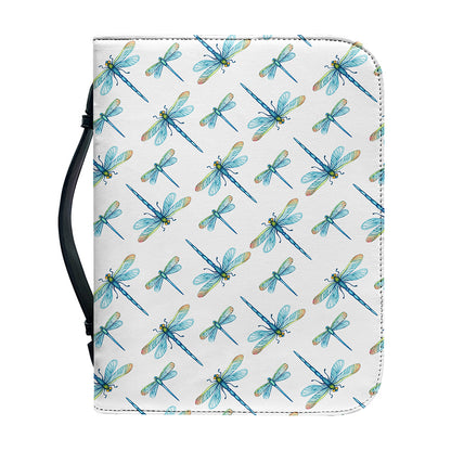 Watercolor Dragonfly Pattern Print Leather Bible Cover