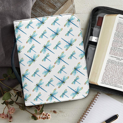 Watercolor Dragonfly Pattern Print Leather Bible Cover