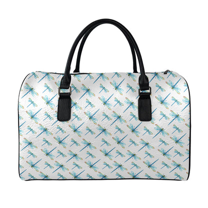 Watercolor Dragonfly Pattern Print Leather Duffle Bag