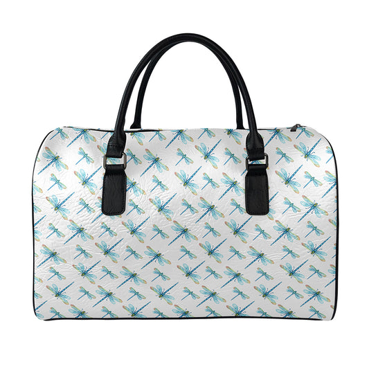 Watercolor Dragonfly Pattern Print Leather Duffle Bag