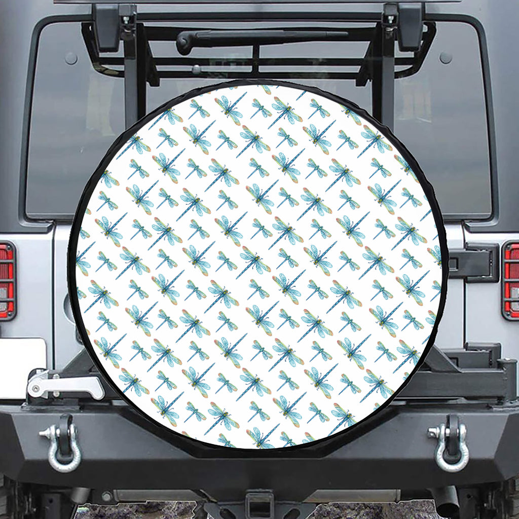 Watercolor Dragonfly Pattern Print Leather Spare Tire Cover