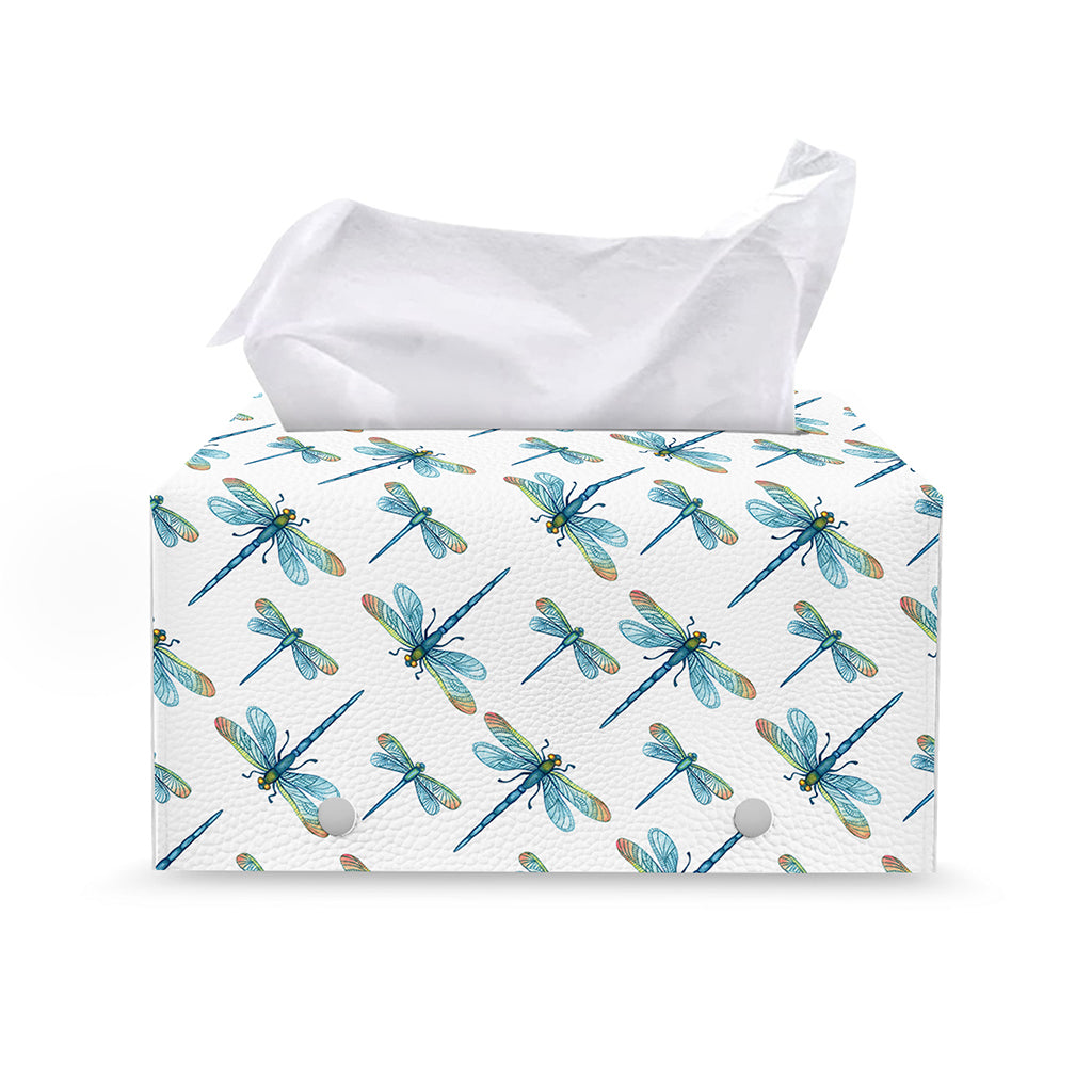 Watercolor Dragonfly Pattern Print Leather Tissue Box Cover