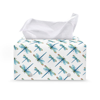 Watercolor Dragonfly Pattern Print Leather Tissue Box Cover