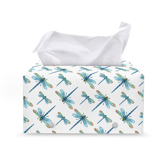 Watercolor Dragonfly Pattern Print Leather Tissue Box Cover