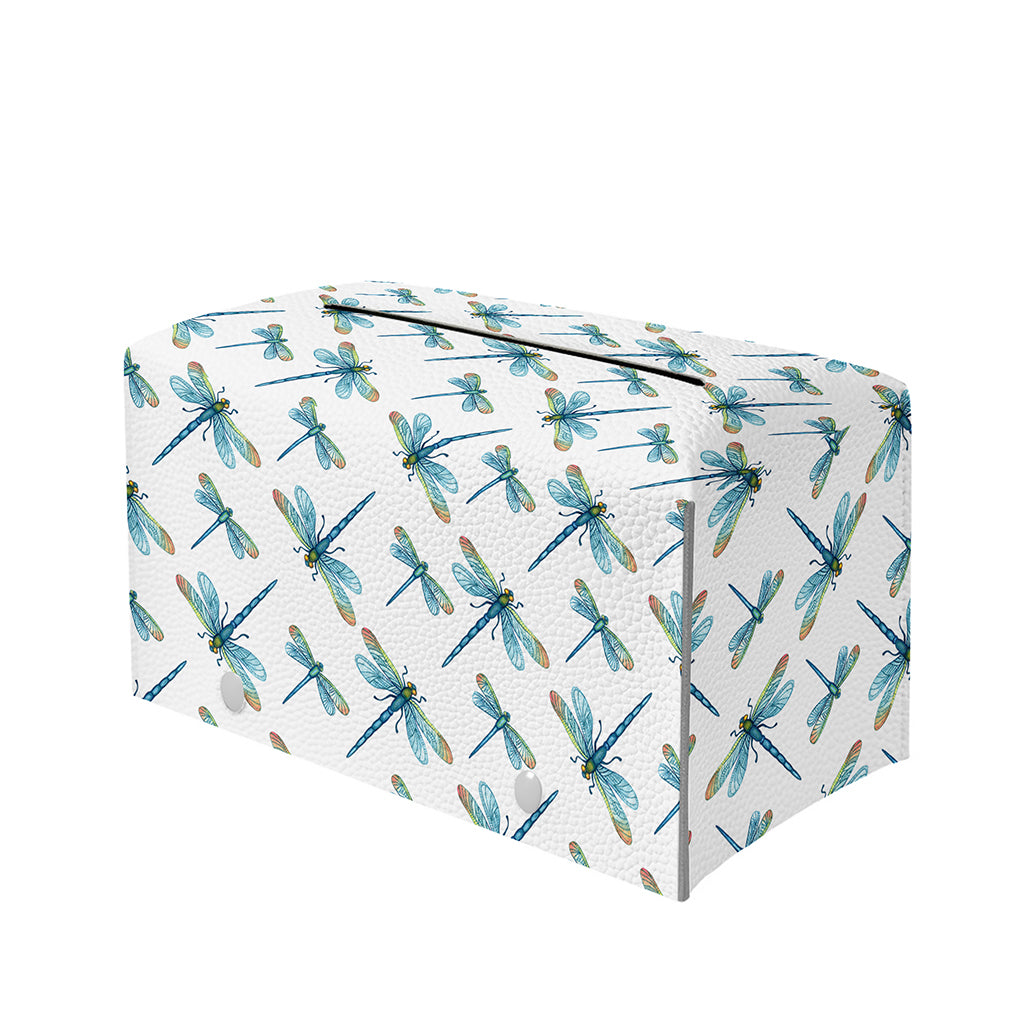 Watercolor Dragonfly Pattern Print Leather Tissue Box Cover