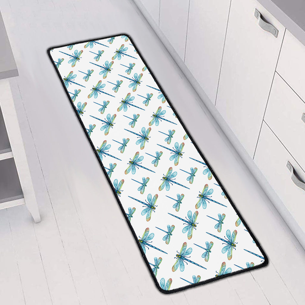 Watercolor Dragonfly Pattern Print Long Kitchen Mat