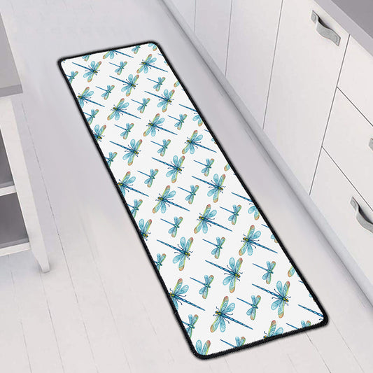 Watercolor Dragonfly Pattern Print Long Kitchen Mat