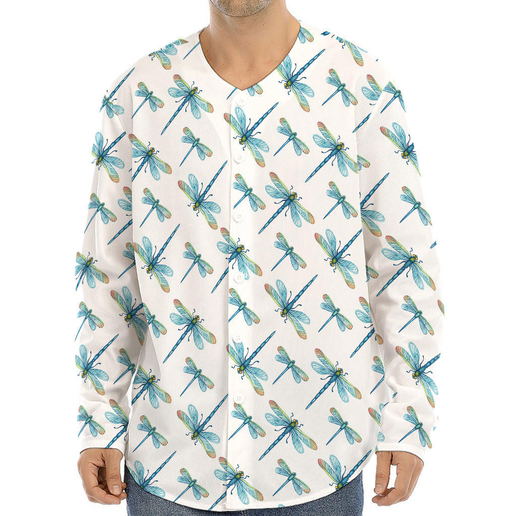 Watercolor Dragonfly Pattern Print Long Sleeve Baseball Jersey