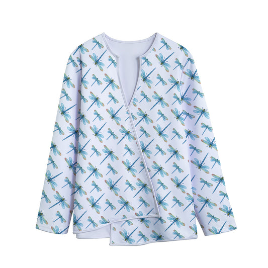 Watercolor Dragonfly Pattern Print Long Sleeve Short Coat