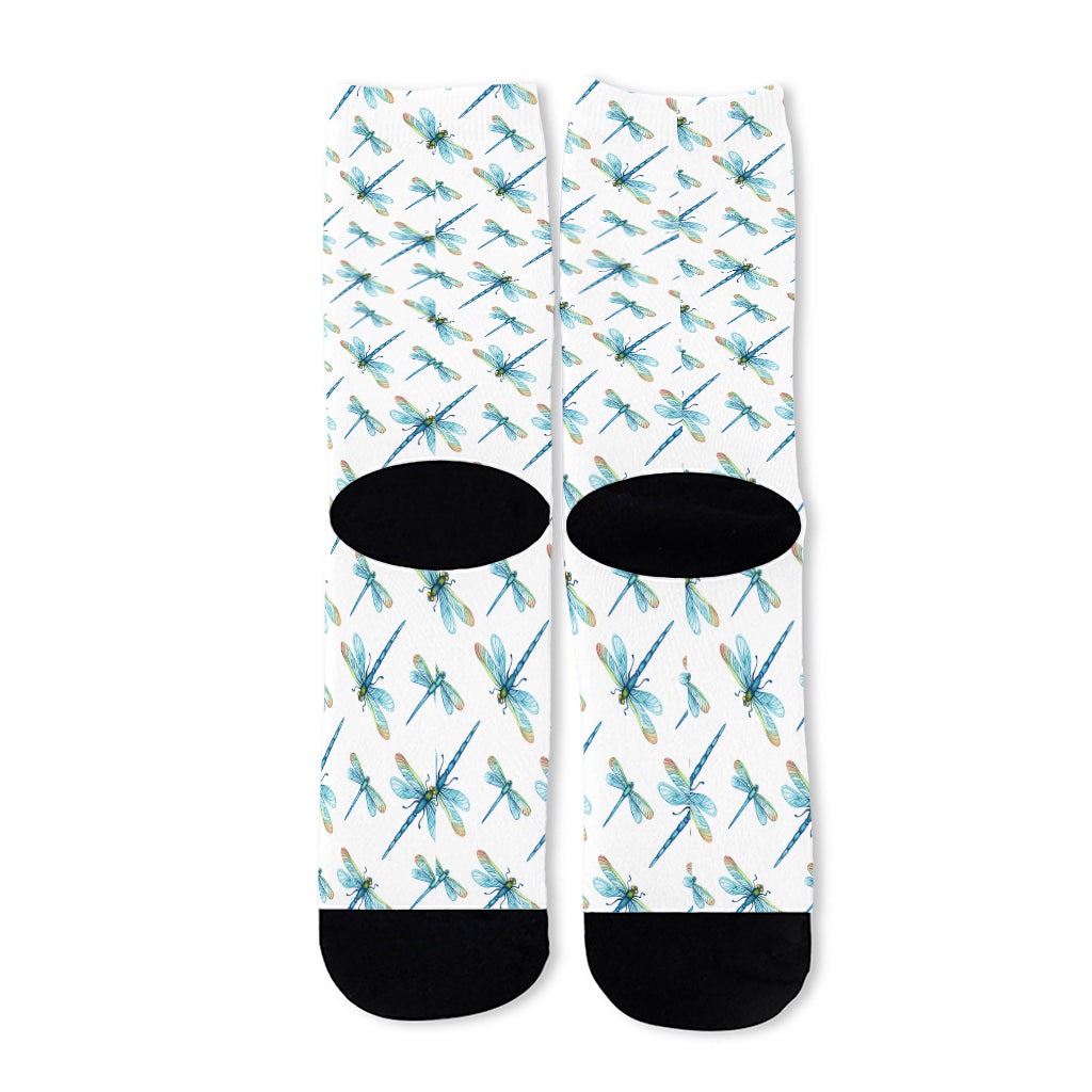 Watercolor Dragonfly Pattern Print Long Socks