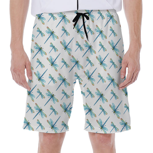 Watercolor Dragonfly Pattern Print Men's Beach Shorts