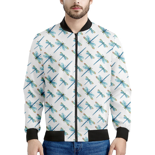 Watercolor Dragonfly Pattern Print Men's Bomber Jacket