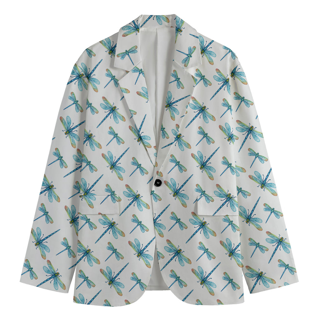 Watercolor Dragonfly Pattern Print Men's Cotton Blazer