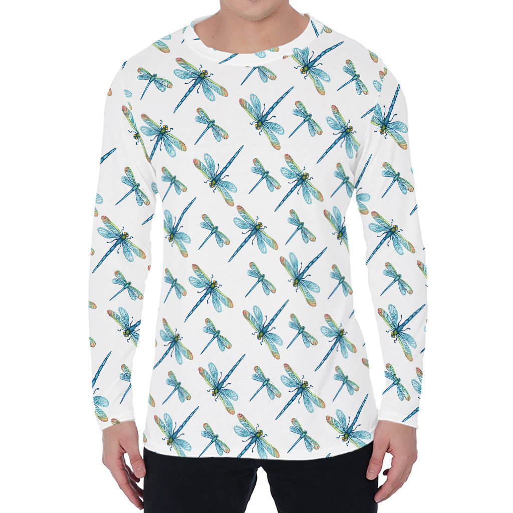 Watercolor Dragonfly Pattern Print Men's Long Sleeve T-Shirt